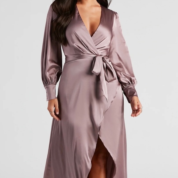 kali formal satin wrap dress Windsor | Dresses | Off the Shoulder
